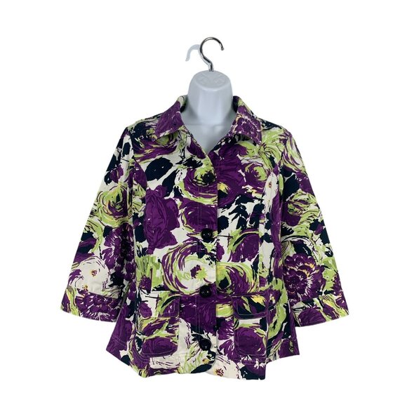 Christopher & Banks Womens 3/4 Sleeves Floral Button-Up Jacket Size Small - Picture 1 of 11